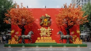 Thi công tượng ngựa mút xốp kích thước lớn ngoài trời