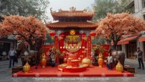 Làm tượng ngựa vàng kéo xe hoa trang trí lễ hội