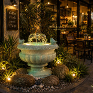 tiểu cảnh sân vườn quán cafe chậu nước cổ điển