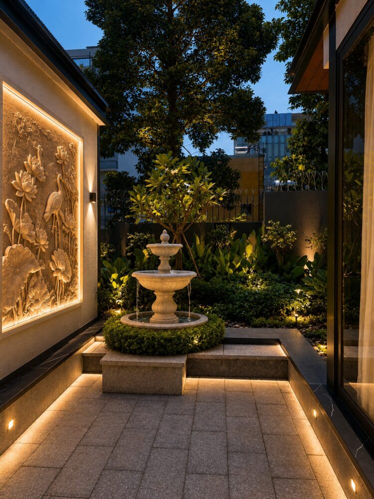 thiết kế thác nước sân vườn